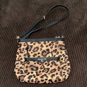 Michael Kors Brown and Black Crossbody Bag with Leopard Print